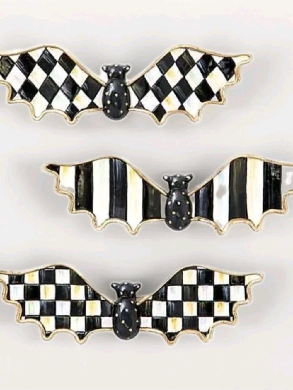 Retired MacKenzie Childs Halloween Small Wall Bats Set 3 Courtly Check & Stripe